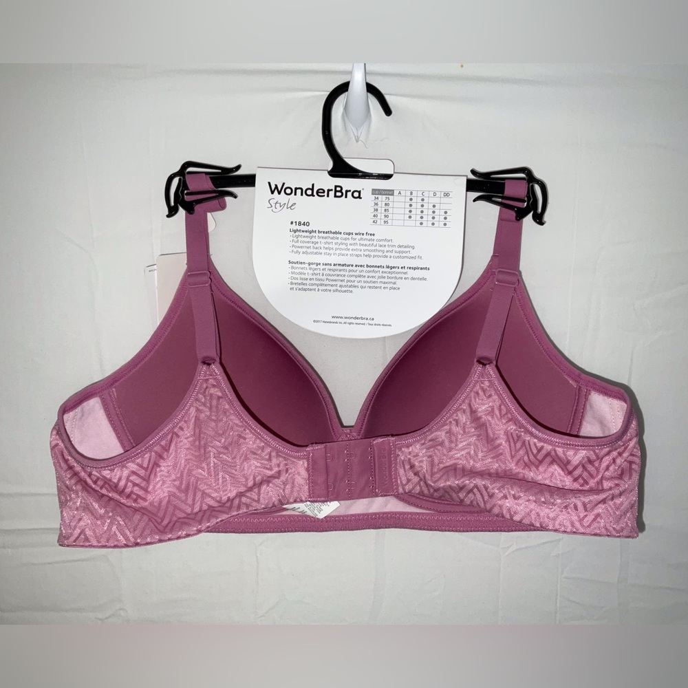NWT WonderBra 1840 Lightweight Breathable Cup Wire Free T-shirt Bra 36B Pink - Picture 4 of 6